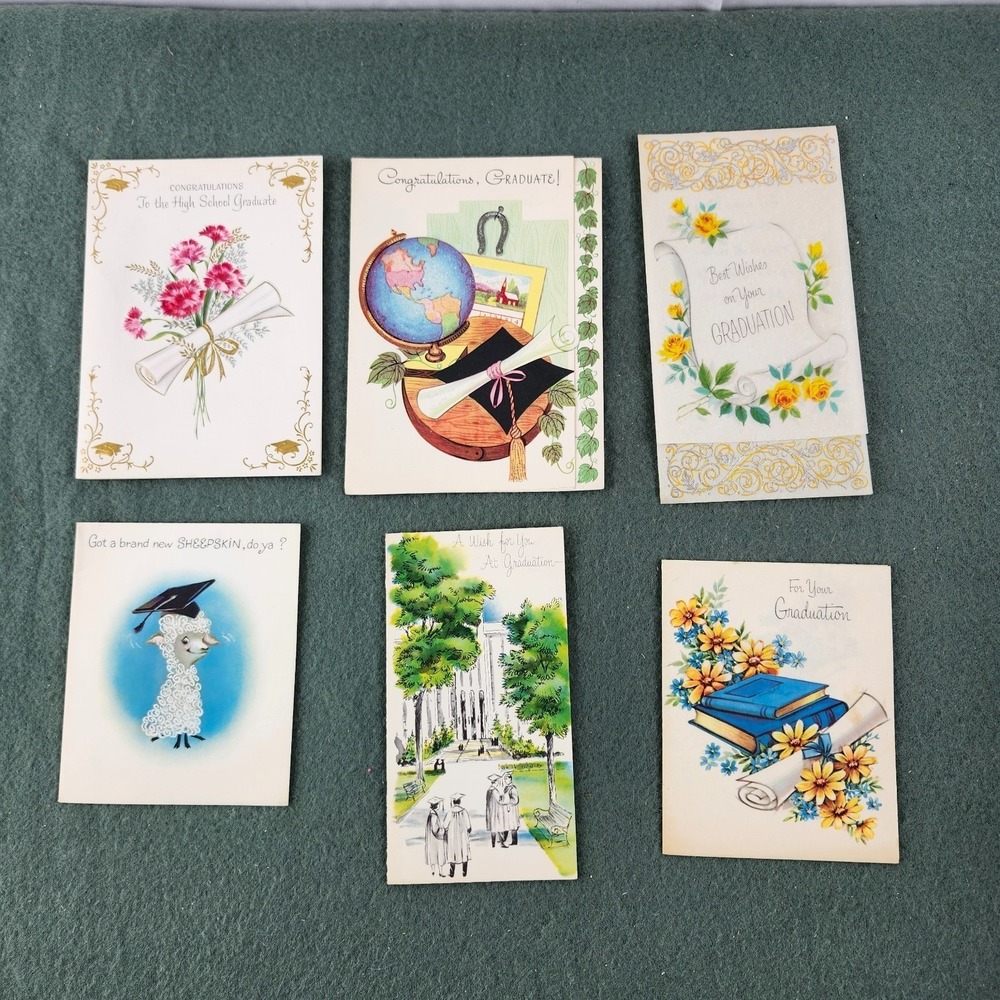 Six Vintage Graduation Cards - 1960s - Hallmark American Greetings Charm Craft‎